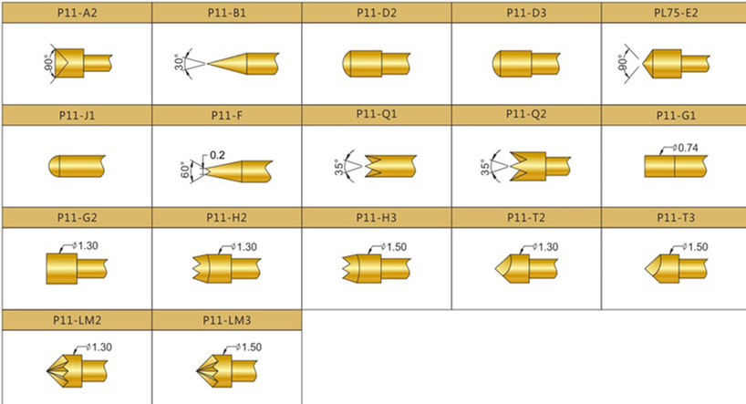 P11測試探針頭型，華榮華測試探針選型，測試探針規(guī)格型號